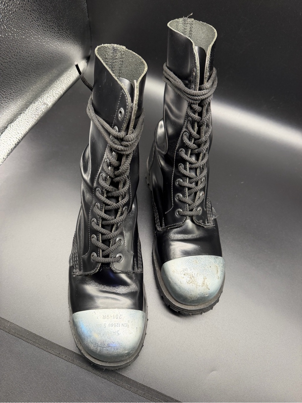 Underground Black Combat Boots with Silver Steel Toe - Picture 5 of 6